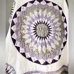 Vintage American Pacific Giant Dahlia Purple Patchwork Quilt King Size 90”x90”